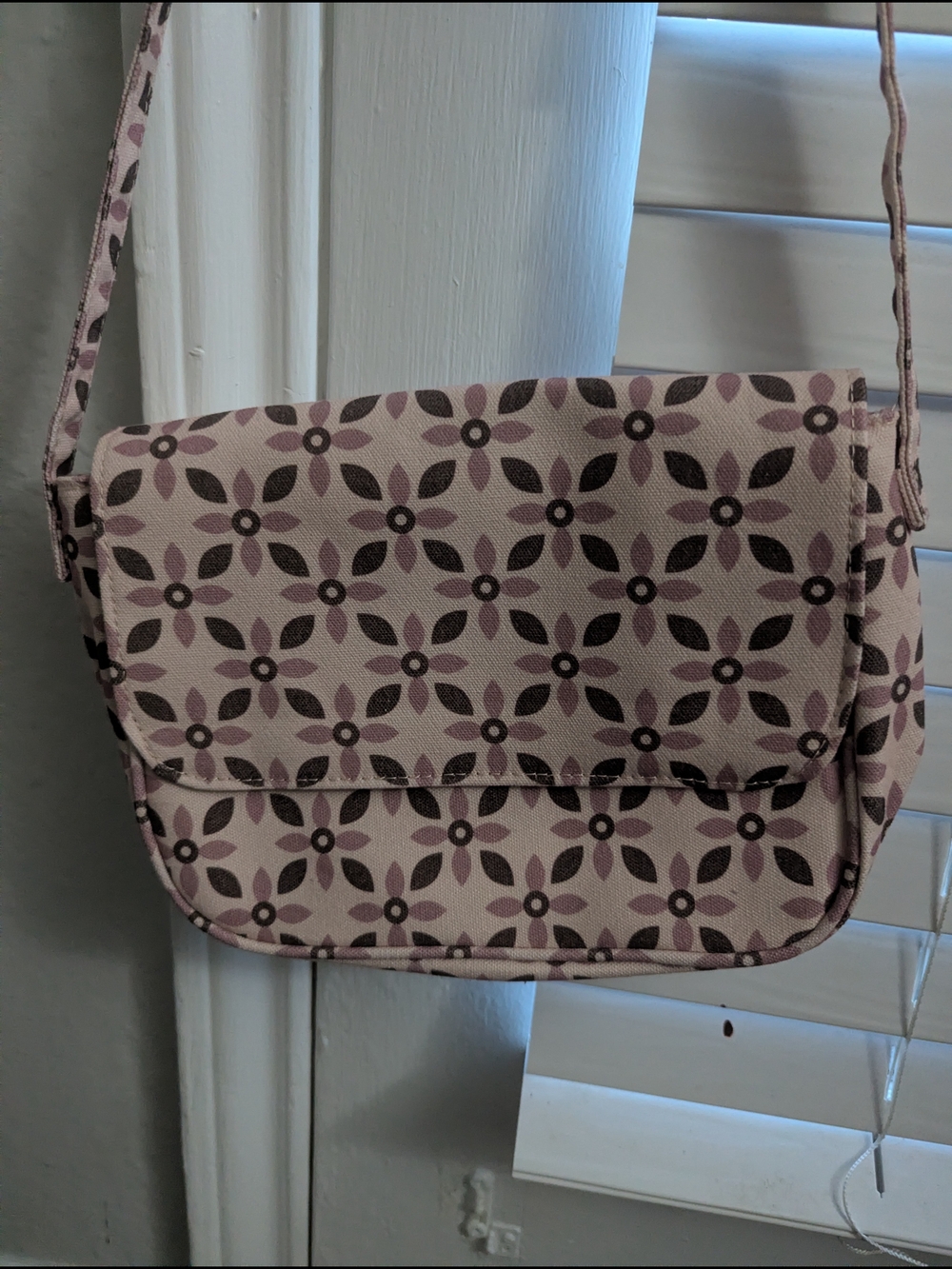 Floral Pattern Compact Crossbody Bag in Light Pink and Brown